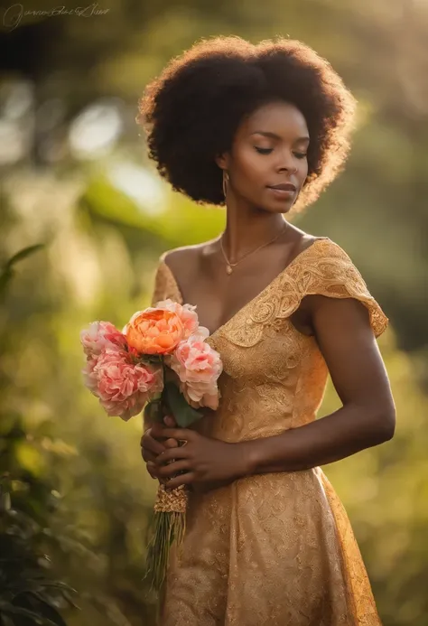 There is a young woman holding a flower in her hand, Menina africana de pele clara, Parece Fabiula Nascimento, segurando uma flor, icaro carvalho, Valentina Embaralhamento, com flores, 3 5 year brazilian mother, andrea rocha, Anos Imane, Malika Favre, hold...