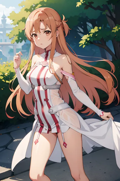 {asuna yuuki(sword art online)}, 1girl, ​masterpiece、top-quality、NSFW, {fullnude}、toppless、pink nipples、{Naked Dance}、Metamorphosis、A slender、Lewd、Lower grade、