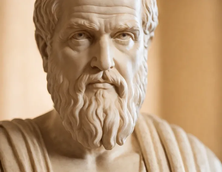 Make a high-resolution image of the Greek philosopher Plato taking into account the setting of that time