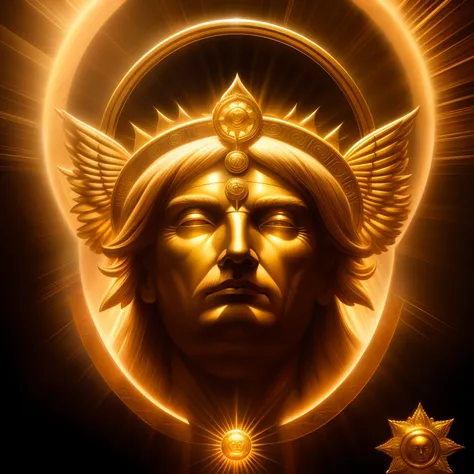 highly detailed portrait trump, sun god halo of light, gold, unreal engine, art by mark ryden, lostfish, earl norem, global illumination, god rays,