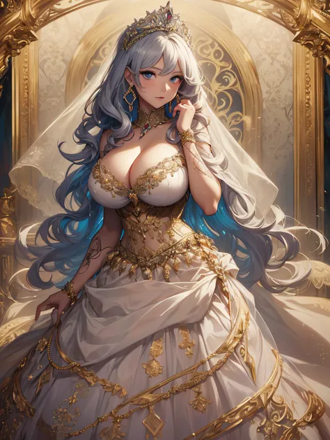 ((anime artstyle)),(Masterpiece),(Best Quality), (Super Detail),((Very Delicate and Beautiful)),cinematic lighting,1 lady,((full body portrait)),((solo)),digital art,(((1 princess in beautiful embroidery and jeweled gorgeous princess rococo ballgown with v...