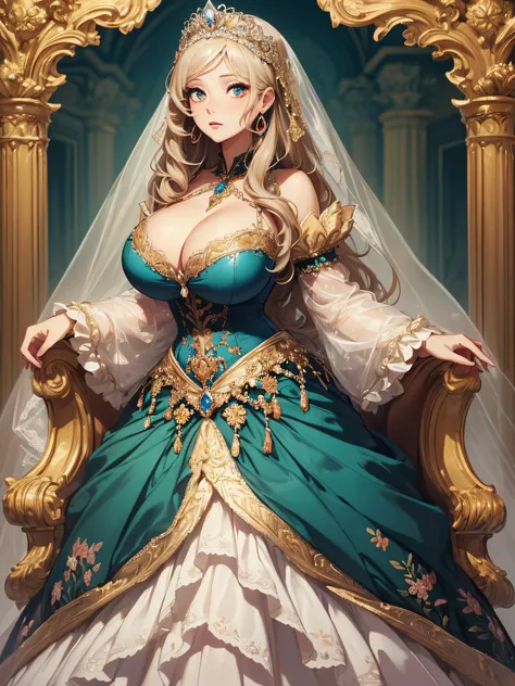 ((anime artstyle)),(Masterpiece),(Best Quality), (Super Detail),((Very Delicate and Beautiful)),cinematic lighting,1 lady,((full body portrait)),((solo)),digital art,(((1 princess in beautiful embroidery and jeweled gorgeous princess rococo ballgown with v...