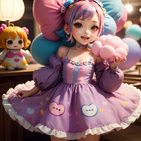 ​masterpiece、top-quality、ultra-detailliert、(Chibi Chara:1.2)、(Decora Puff Sleeve Dress:1.3)、Open your mouth and smile、Standing、Pastel Candy Pops