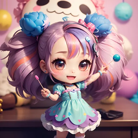 ​masterpiece、top-quality、ultra-detailliert、(Chibi Chara:1.2)、(Decora Puff Sleeve Dress:1.3)、Open your mouth and smile、Standing、Pastel Candy Pops