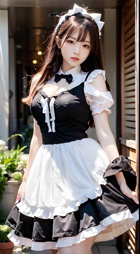 ​masterpiece、top-quality、hight resolution、extremely detailed photo、profetional lighting、A sexy maid、doress、Lori in a dress、gorgeous maid、maid clothes、maid dress、Maid in uniform、Girl in maid clothes、Black ruffled dress、((a blond))、fullllbody、