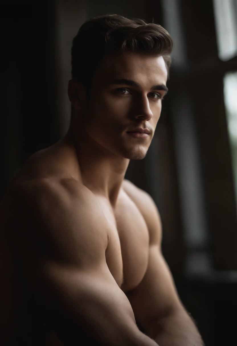 Um retrato de um homem belissimo , rosto masculo,(( Homem de 18 anos))), charmoso e sexy, um lobo mal, Villanious, Homen Quente naked, de corpo inteiro hot, corpo escultural, peitoral grande e forte, pernas musculosas, bunda linda, various positions, Frank...