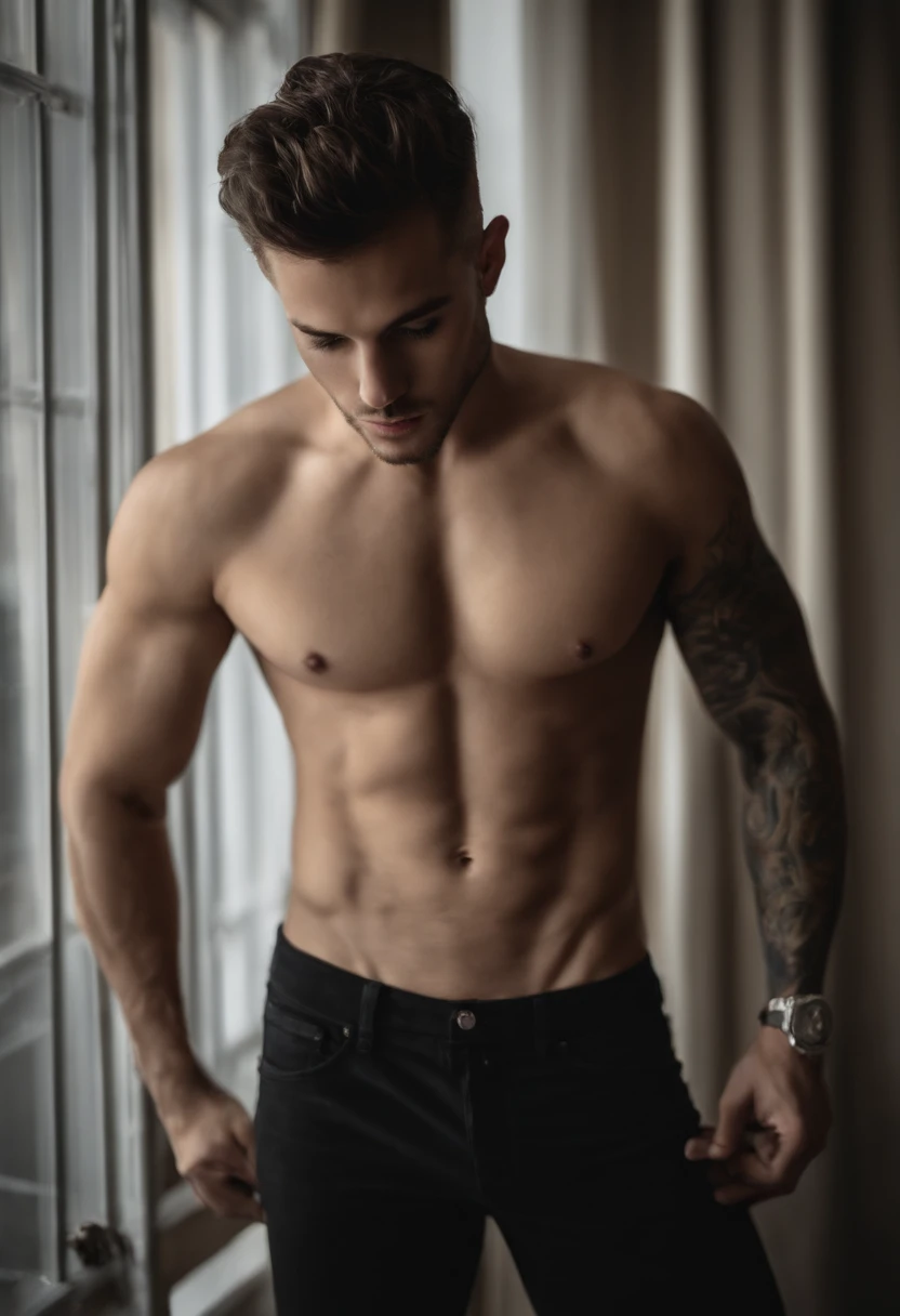 Um retrato de um homem belissimo , rosto masculo,(( Homem de 18 anos))), charmoso e sexy, um lobo mal, Villanious, Homen Quente naked, de corpo inteiro hot, corpo escultural, peitoral grande e forte, pernas musculosas, bunda linda, various positions, Frank...