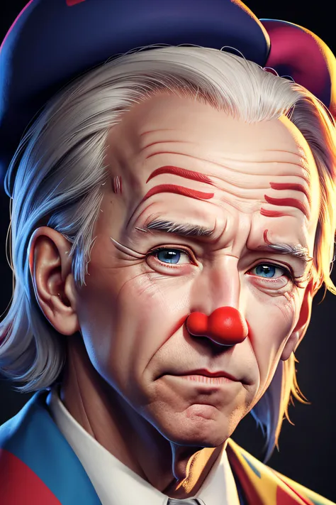 close up of Joe Biden as a clown in jail