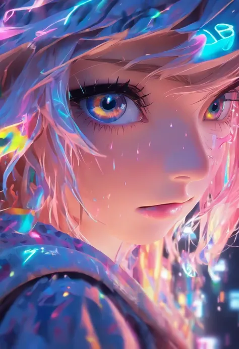 Top quality.。.3D.Masterpiece, high resolution, 8K, Hoodie and anime style girl, One girl, detailed line art,  Digital enhancement, Close up, Anime core, Flowing fabric，Tears