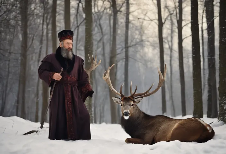 I CREATED AN IMAGE OF IVAN THE TERRIBLE AT THE AGE OF 8 IN A FOREST WITH DEER