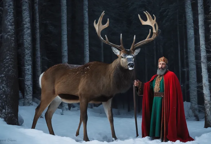 IVAN THE TERRIBLE WITH 8 YEARS WITHOUT A BEARD, IN A FOREST WITH A DEER WITH A LOOK OF PITY FOR IVAN THE TERRIBLE