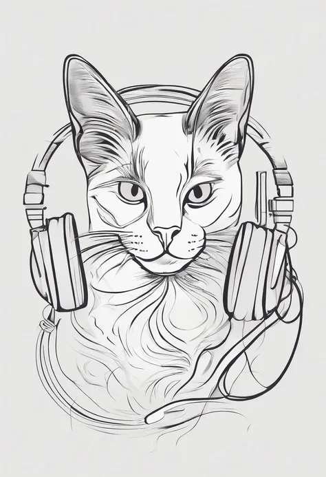 um gato , destaque no rosto , usando headphone , estilo moderno , foco rosto