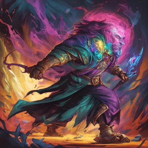 a painting of a man with a sword and a glowing face, hearthstone card game artwork. ”, hearthstone art, hearthstone artwork, painted in the style arcane, hearthstone card game artwork, fantasy hearthstone art style, color dnd illustration, magic the gather...