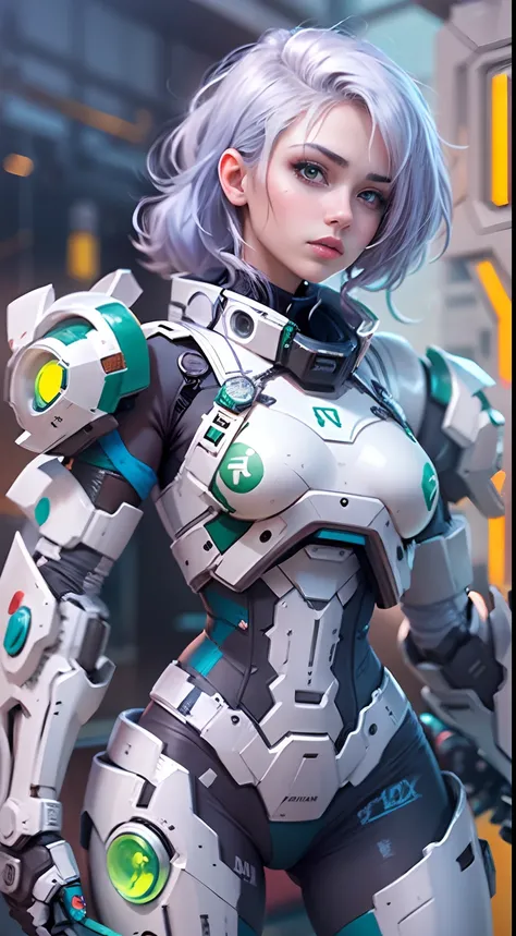 1 chica  Soldado estilo pistola en el fondo, Chica en Mech Blanco, Cyberpunk anime chica mecha, Wearing sci-fi military armor, Hermosa chica blanca cyborg, Cyborg - Chica de plata, Mech blanco de Fira, Eco de Overwatch, Perfecto anime cyborg mujer, Pupilas...