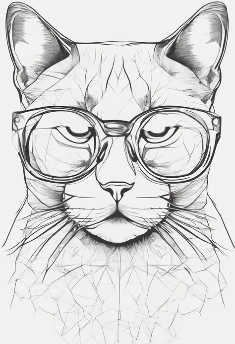 um gato branco , destaque no rosto , wearing modern glasses , estilo moderno , foco rosto