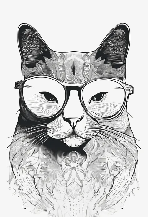 um gato branco , destaque no rosto , wearing modern glasses , estilo moderno , foco rosto