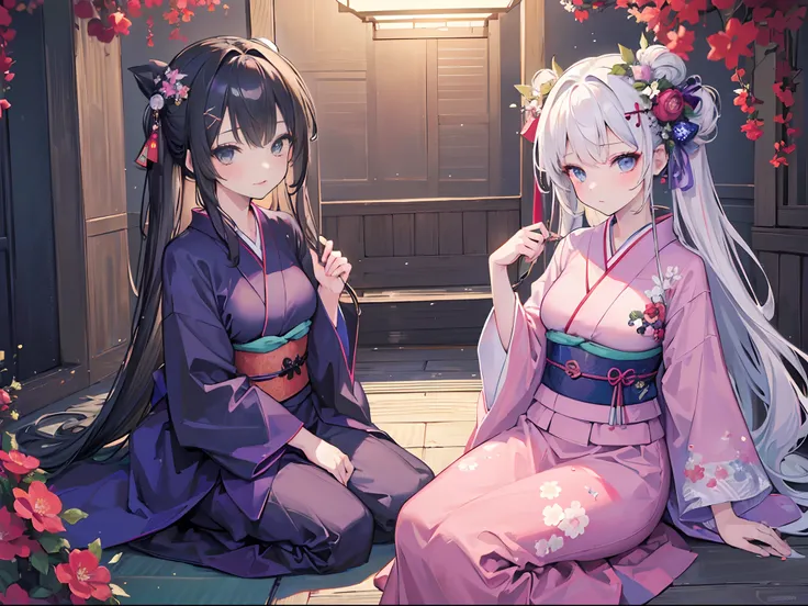 (((masterpiece))), (high quality, very_high_resolution, full color), (2girls),

{{{{(girl1), (girl1 is wearing yukata)}}}}

{{{{(girl2), (girl2 is wearing gothic costume)}}}}