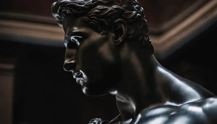 a closeup of a statue of a man, estilo cristiano ronaldo, com barba curta, a dark marble sculpture of young man with muscles, classical realism, macho, wise, alfa,  dark marble sculpture, Chiaroscuro