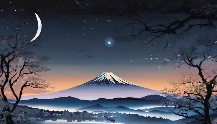 New Years card、Mt fuji、morning glow、grand、Dynamic landscapes、New Year’s Day、1 moon、a picture、realisitic