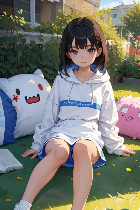 child，（​masterpiece，Highest Quality），Sportsbra，Lightweight hoodie，A dark-haired