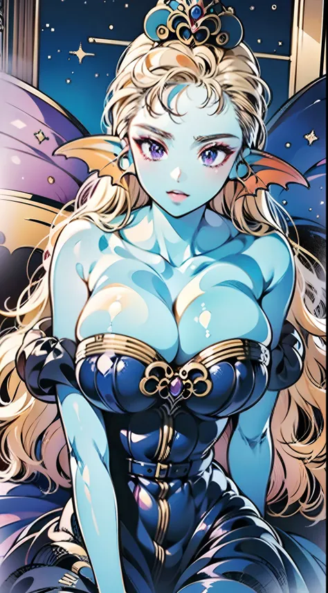 8K,High quality,Anime,married woman,Beautiful,Beautiful,Bright,Eye Highlights,Purple eyes,Sexy,ultra gigantic tits,oversized tits,Dark blue ,Erotic,beautiful line art. Blue skin, Blue and orange gradient fins, , Nothing on, Nothing on, Nothing on, Nothing ...