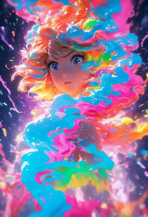 Make a masterpiece. When the world collides. swirling liquid rainbow color paint, neon Paint drip, in the style of triple exposure photography. Unreal, octane render, vibrant neon  colors, extremely cinematic, very powerful photography, national geographic...