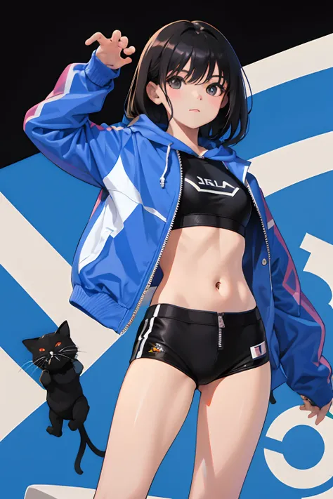 child，（​masterpiece，Highest Quality），Sportsbra，Zip Up，Lightweight hoodie，A dark-haired