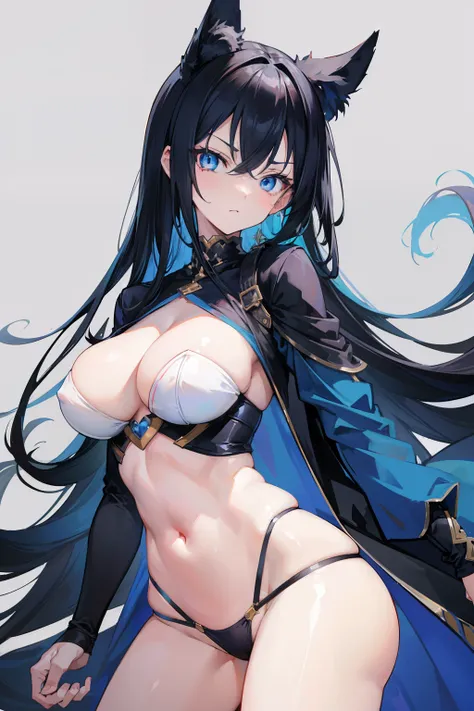 anime girl, good anatomy, long black hair, beautiful blue eyes, slightly fierce face, mature, tall, nice background, 8k, high resolution