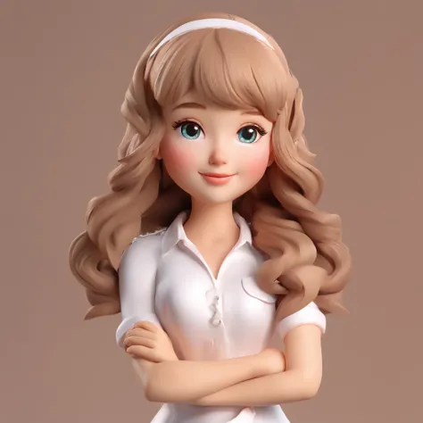 super cute girl IP by pop mart, Bright eyes, cherub,Little white dress, Clay, Models, a blind box toy, Glossy and delicate,Clean background, Good gloss, 3D rendering of,Best quality