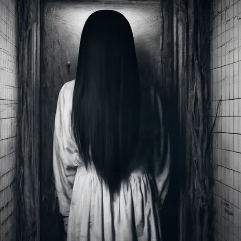 A group of Sadako bent their butts against the wall