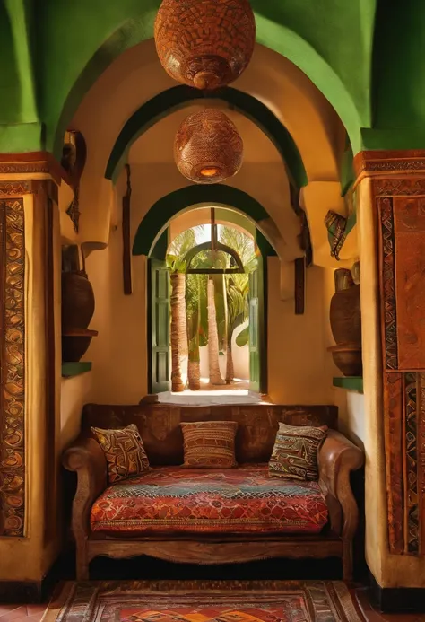 Casa estilo modernista, feita de terra, with African symbols and textures