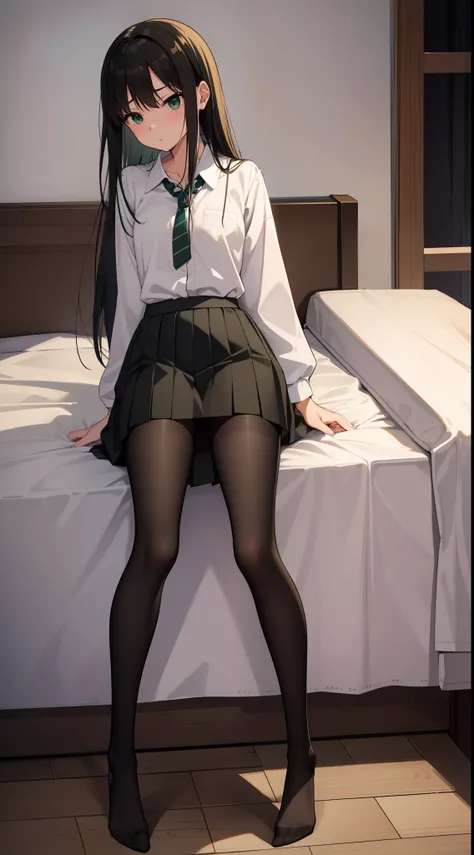 Shibuya, Rin Shibuya, Black hair, (Green eyes:1.5), Long hair, ​masterpiece、top-quality、best、超A high resolution、intricate-detail、An ultra-fine illustrations、perfect anatomia、Correct anatomy、perfectly proportions、face perfect、Hands are２Boken、Perfect limbs a...