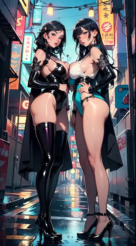 (beautiful arab identical twins in middle of composition:1.5),(black long hair:1.5), detailed and intricate, featuring high-tech, art by (((Syd Mead, Masamune Shirow))), (very enormous breast:1.7),(((aqua_eyes:1.3))) ,intricate eyes,beautiful detailed eyes...