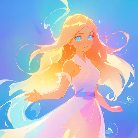 beautiful anime girl in glowing dress, inspired by Glen Keane, inspired by Lois van Baarle, disney art style, by Lois van Baarle, glowing aura around her, by Glen Keane, jen bartel, glowing lights! digital painting, flowing glowing hair, glowing flowing ha...