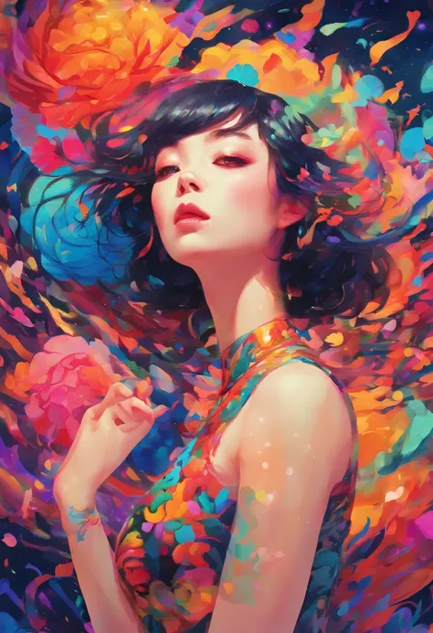 ((top-quality, 8K)), (Realistic), (Face Focus: 1.1), (black: 1.3), Kawaii Girl, short-hair, 
Hair fluttering in the wind, Facing to the side, Look up at your face, Eyes closed, (Sleeveless: 1.1)、Skirt, D Cup Breasts,Countless petals are falling