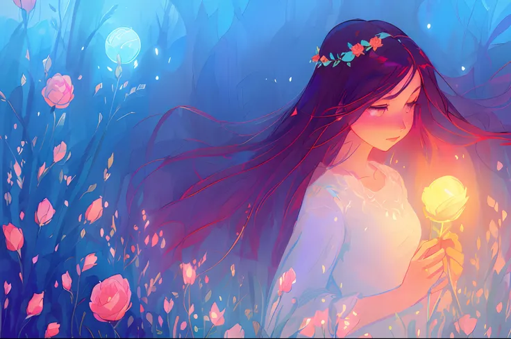 anime, a girl with long hair, flowing white dress, beautiful girl holding a warm glowing candle, long flowing hair, beautiful anime art style, beautiful digital illustration, a beautiful artwork illustration, inspired by Glen Keane, inspired by Lois van Ba...