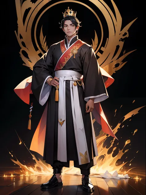 High resolution, Highest Quality, of a guy，Douluo Continent costume，Crown on head，Black hair，Mighty，standing on your feet，nigth，front