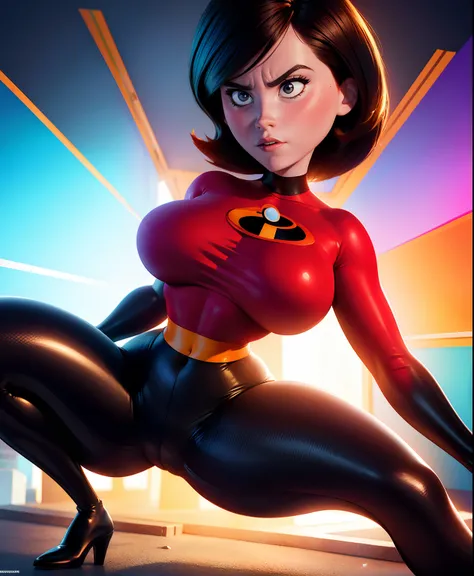 Helen Parr demonstrating her vibrant power with her elegant and ultra-realistic appearance. Her skintight supersuit perfectly highlights her hourglass figure, accentuating her beautiful body. The attention to detail is impeccable, capturing every curve and...