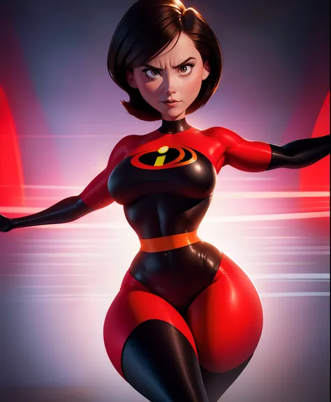 Helen Parr demonstrating her vibrant power with her elegant and ultra-realistic appearance. Her skintight supersuit perfectly highlights her hourglass figure, accentuating her beautiful body. The attention to detail is impeccable, capturing every curve and...