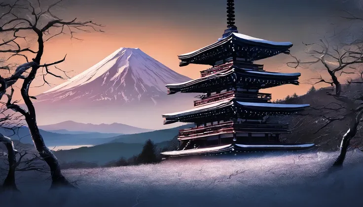 Mt fuji、morning glow、grand、Dynamic landscapes、midwinter、a picture、realisitic