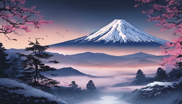 Mt fuji、morning glow、grand、Dynamic landscapes、midwinter、a picture、realisitic