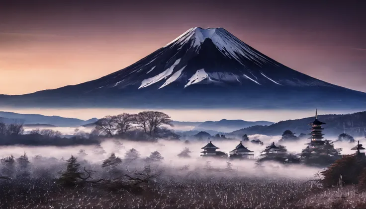 Mt fuji、morning glow、grand、Dynamic landscapes、midwinter、a picture、realisitic