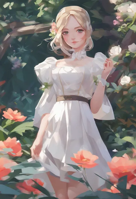 anime girl in a white dress holding a flower in a garden, beautiful anime artwork, beautiful anime art, guweiz on pixiv artstation, guweiz on artstation pixiv, beautiful anime, by Yang J, a beautiful artwork illustration, beautiful anime portrait, artwork ...