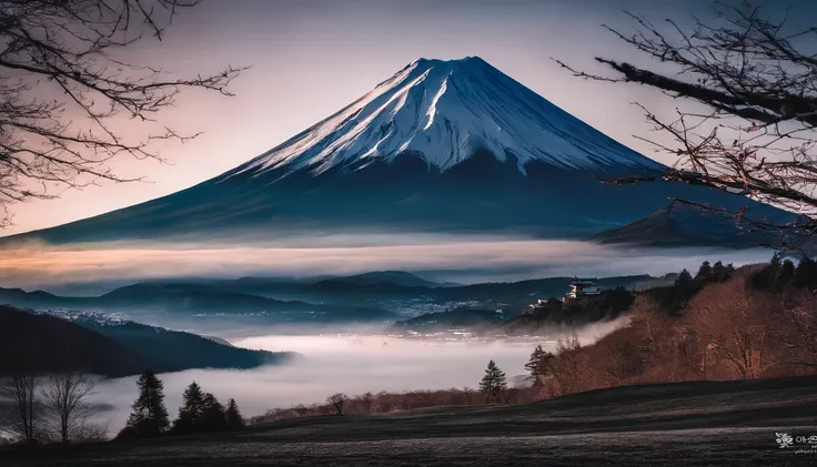 Mt fuji、morning glow、grand、Dynamic landscapes、midwinter、a picture、realisitic