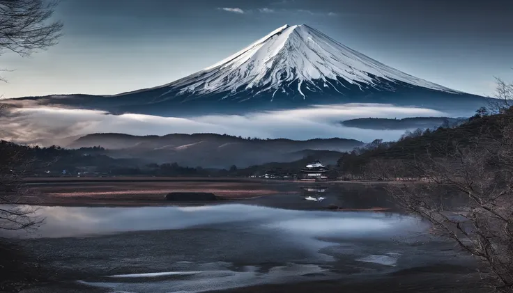 Mt fuji、morning glow、grand、Dynamic landscapes、midwinter、a picture、realisitic