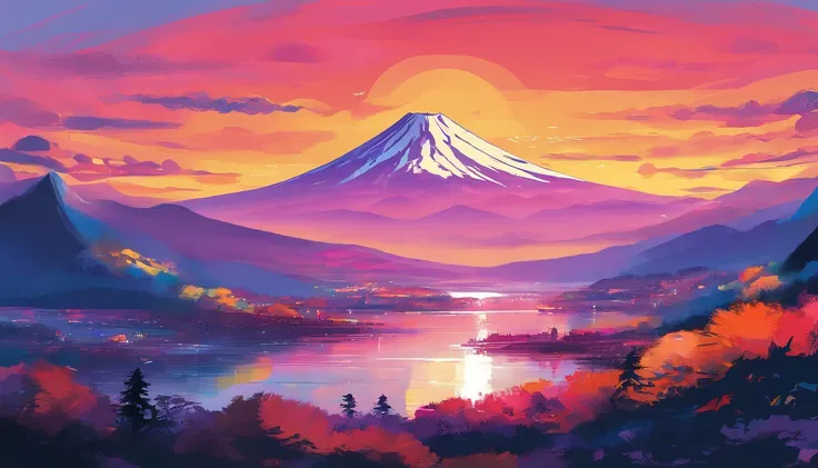 Mt fuji、morning glow、grand、Dynamic landscapes、midwinter、a picture、realisitic