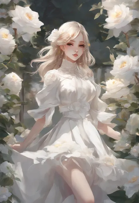 anime girl in a white dress holding a flower in a garden, beautiful anime artwork, beautiful anime art, guweiz on pixiv artstation, guweiz on artstation pixiv, beautiful anime, by Yang J, a beautiful artwork illustration, beautiful anime portrait, artwork ...