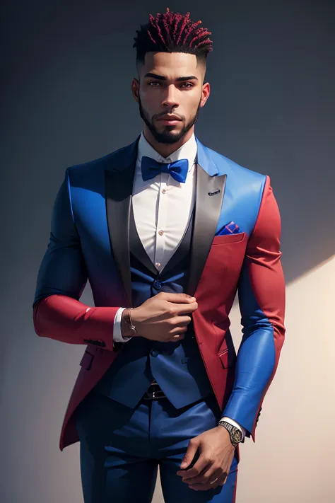 fornite style , dominican men whit red and blue suit