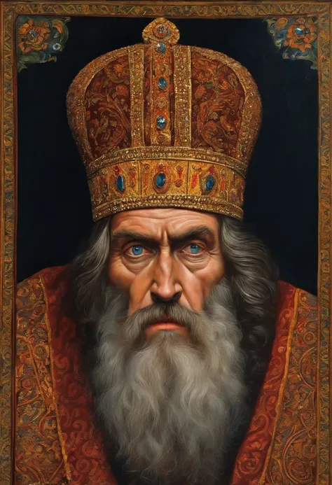 Ivan the Terrible with a face of anger and a face of madman,