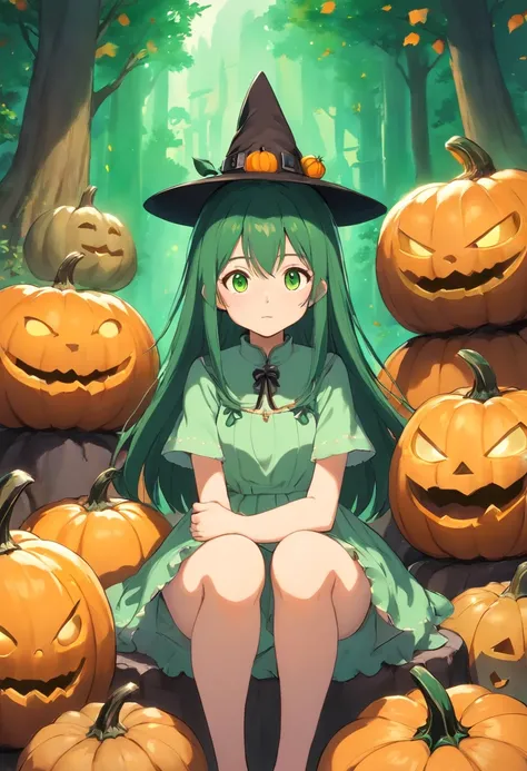 Bom em Ccabelo,1Menina,sitting on 1Strange pumpkin,whole body view,Scary pumpkin background,vestido como uma bruxa,Witch hat grandiosoe,coxa_Alto,Mini_saia,grandioso_Quadris,odd,Fantasmas, dia das bruxas, gigantesco_peito,recorte de clivagem,Corar,Ahegao_r...